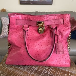 Michael Kors Hamilton Pink Ostrich Leather Tote
